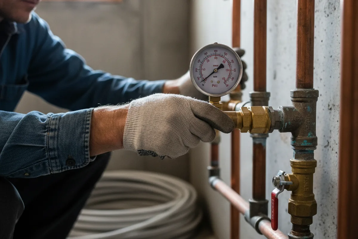 Pressure testing a repaired line during Water Line Repair in Bloomsbury